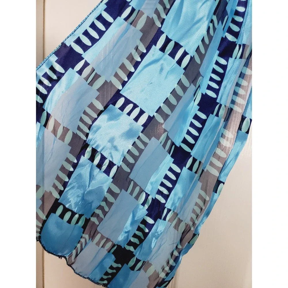 Lightweight Scarf Blue Geometric Pattern Lightweight Polyester‎ Accessory OS